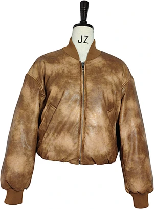Patterned tie-dye leather padded jacket
